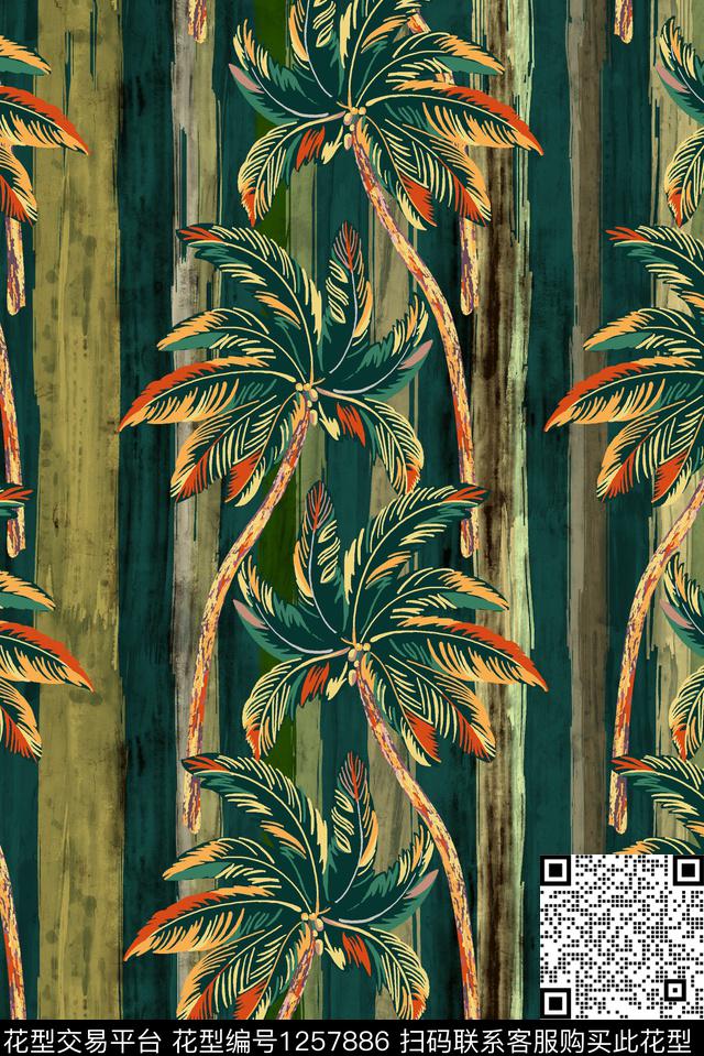大牌风数码华亿平台绿植树叶数码印花华亿平台下载（图片编号: 1257886） - 瓦栏（Walan）