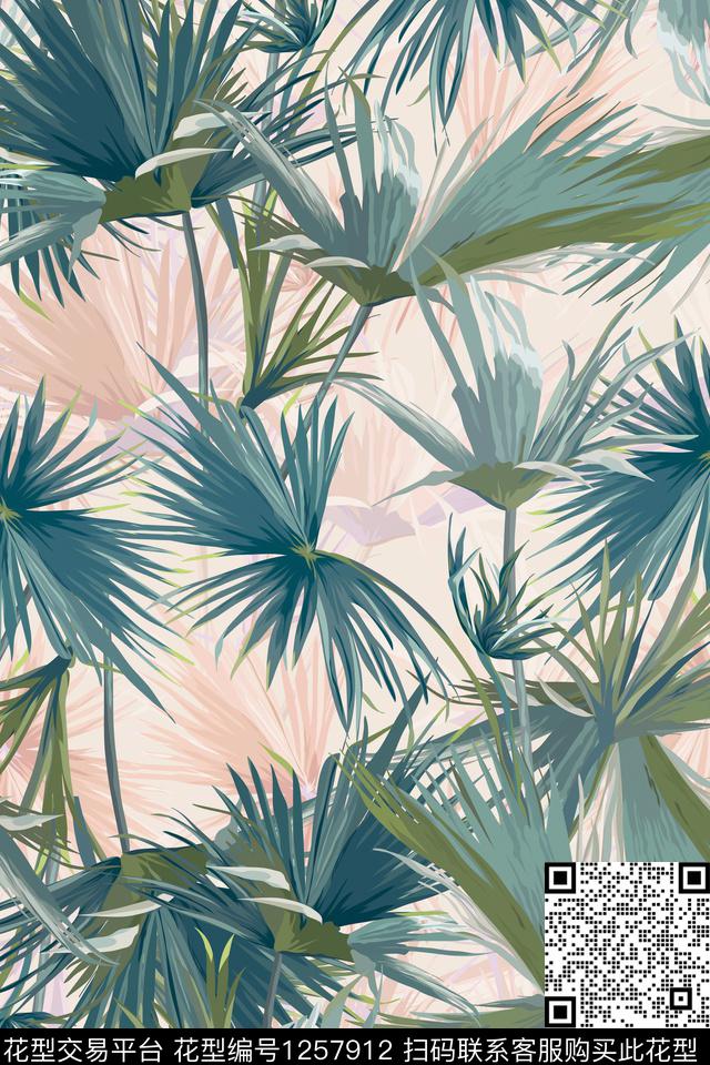 热带华亿平台绿植树叶粉色底数码印花华亿平台下载（图片编号: 1257912） - 瓦栏（Walan）