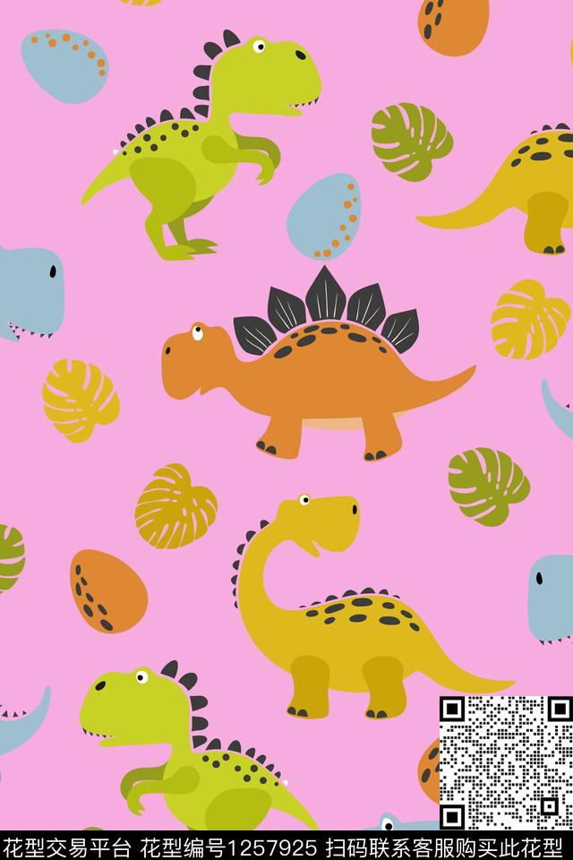 手绘卡通恐龙数码印花华亿平台下载（图片编号: 1257925） - 瓦栏（Walan）
