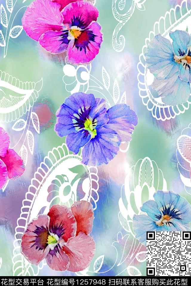 大牌风数码华亿平台花卉数码印花华亿平台下载（图片编号: 1257948） - 瓦栏（Walan）