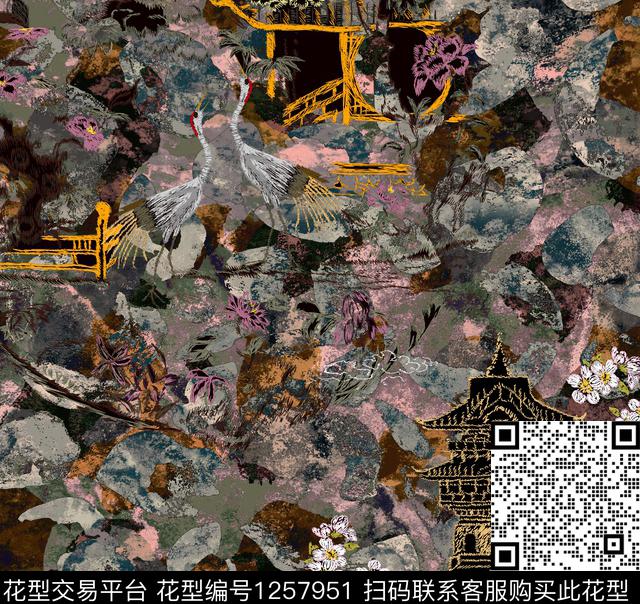 大牌风抽象花卉动物数码印花华亿平台下载（图片编号: 1257951） - 瓦栏（Walan）