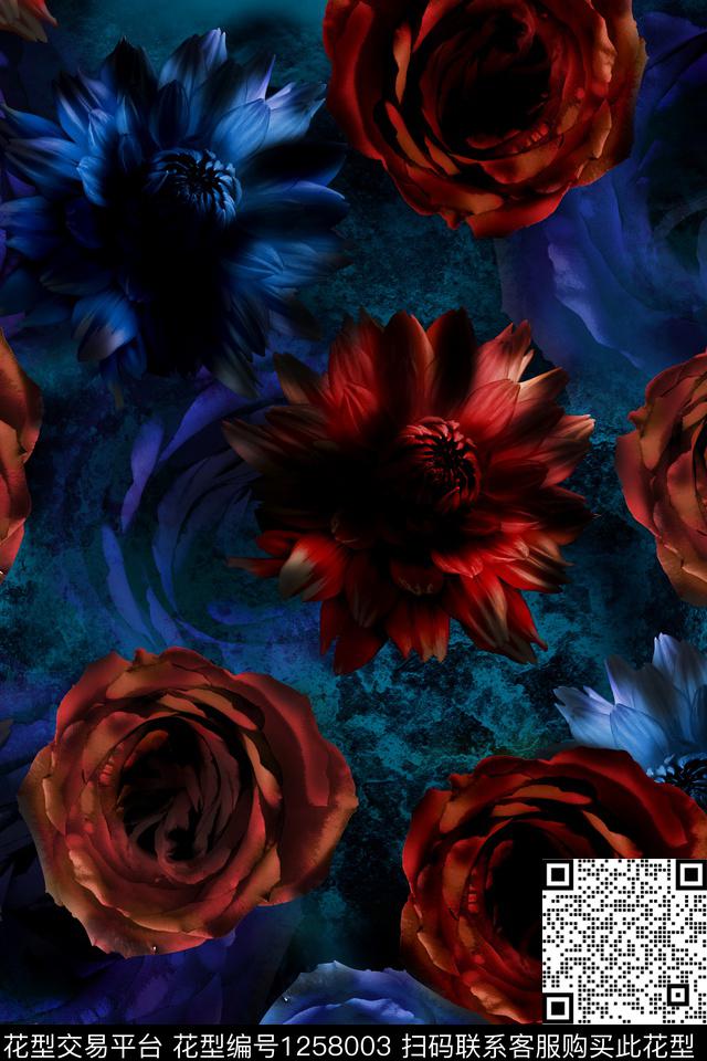 女装大牌风花卉数码印花华亿平台下载（图片编号: 1258003） - 瓦栏（Walan）