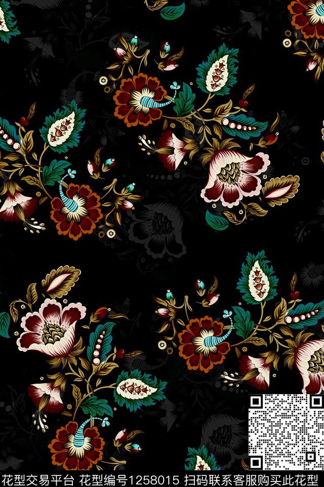 民族风复古大牌风数码印花华亿平台下载（图片编号: 1258015） - 瓦栏（Walan）