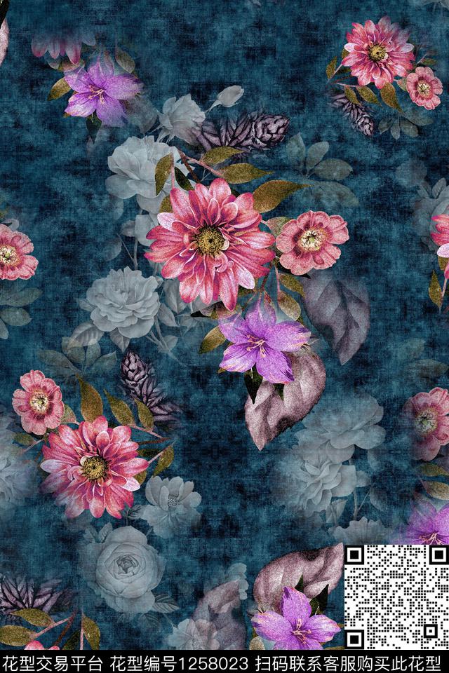 女装大牌风花卉数码印花华亿平台下载（图片编号: 1258023） - 瓦栏（Walan）