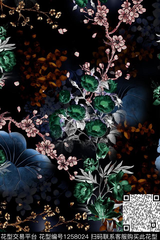女装大牌风花卉数码印花华亿平台下载（图片编号: 1258024） - 瓦栏（Walan）