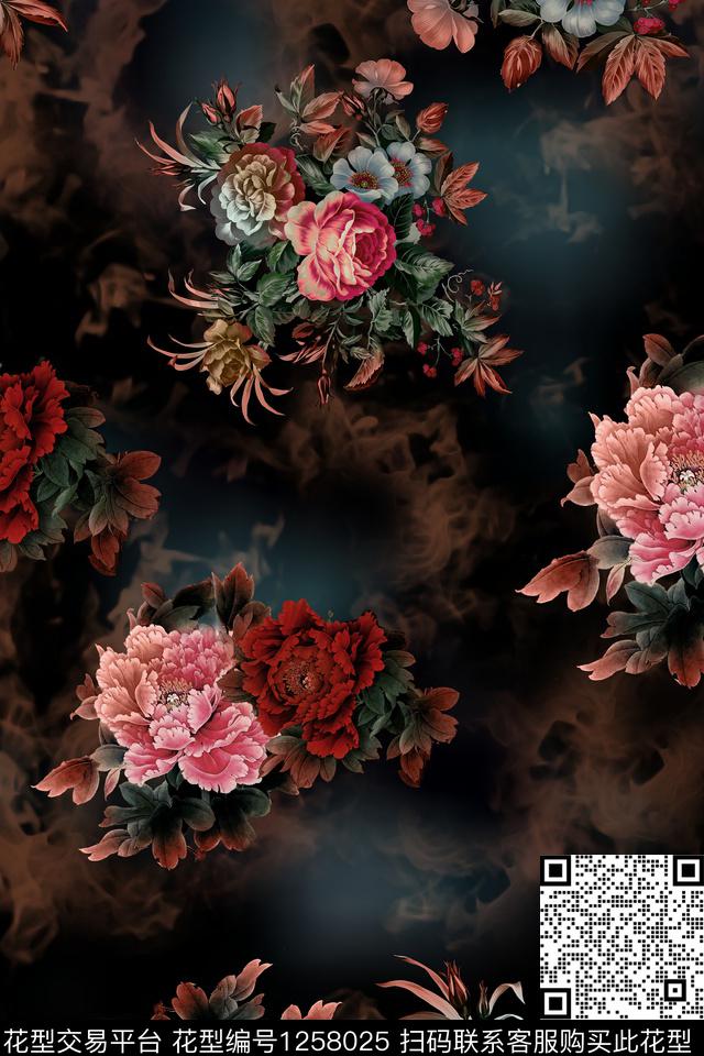 女装大牌风花卉数码印花华亿平台下载（图片编号: 1258025） - 瓦栏（Walan）