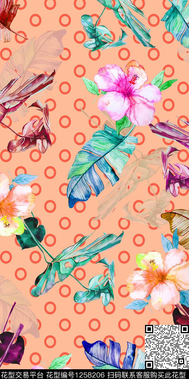 几何热带华亿平台绿植树叶数码印花华亿平台下载（图片编号: 1258206） - 瓦栏（Walan）