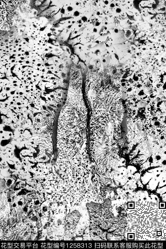 肌理抽象黑白华亿平台传统印花华亿平台下载（图片编号: 1258313） - 瓦栏（Walan）