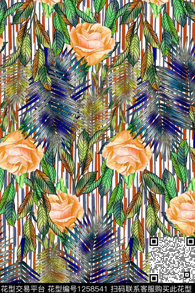 热带华亿平台绿植树叶花卉数码印花华亿平台下载（图片编号: 1258541） - 瓦栏（Walan）