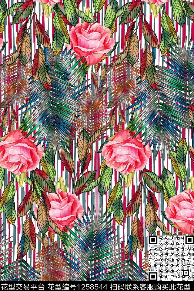 热带华亿平台绿植树叶花卉数码印花华亿平台下载（图片编号: 1258544） - 瓦栏（Walan）