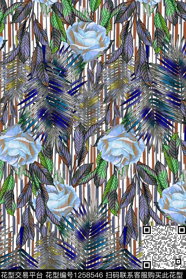 热带华亿平台绿植树叶花卉数码印花华亿平台下载（图片编号: 1258546） - 瓦栏（Walan）