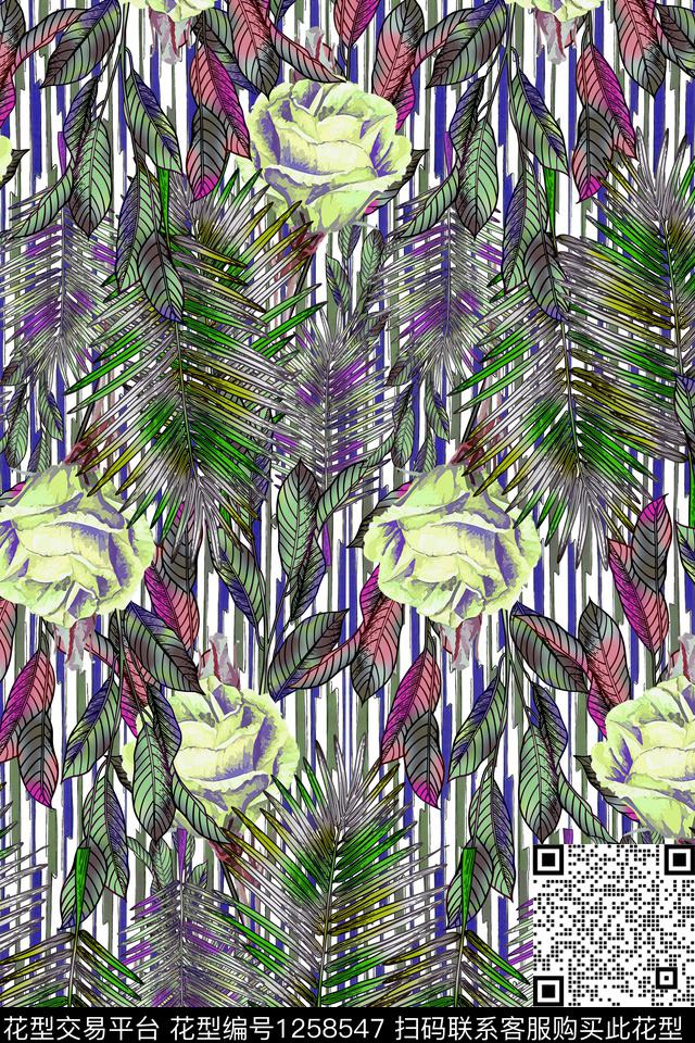 热带华亿平台绿植树叶花卉数码印花华亿平台下载（图片编号: 1258547） - 瓦栏（Walan）