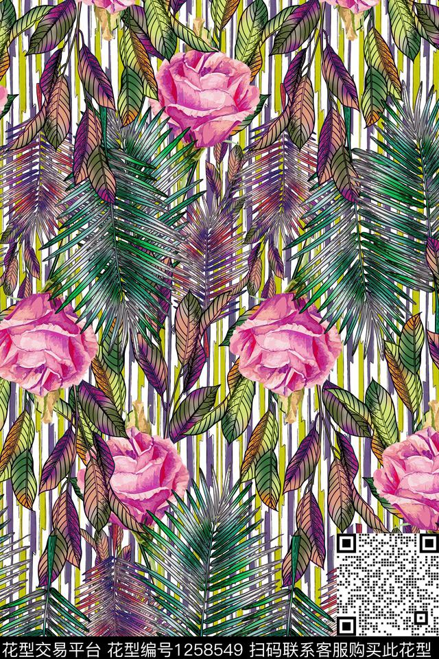 热带华亿平台绿植树叶花卉数码印花华亿平台下载（图片编号: 1258549） - 瓦栏（Walan）