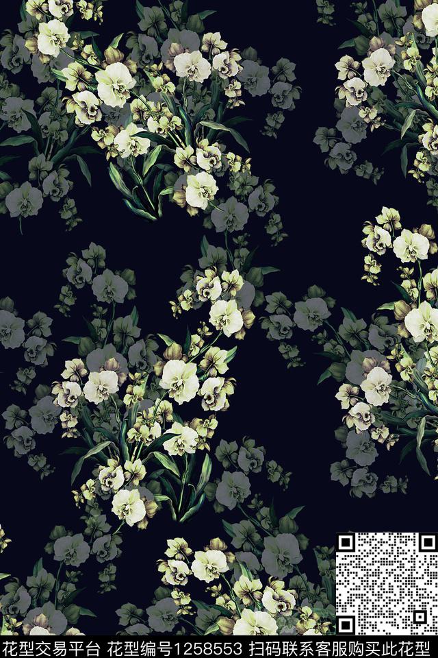 旗袍手绘花卉女装数码印花华亿平台下载（图片编号: 1258553） - 瓦栏（Walan）