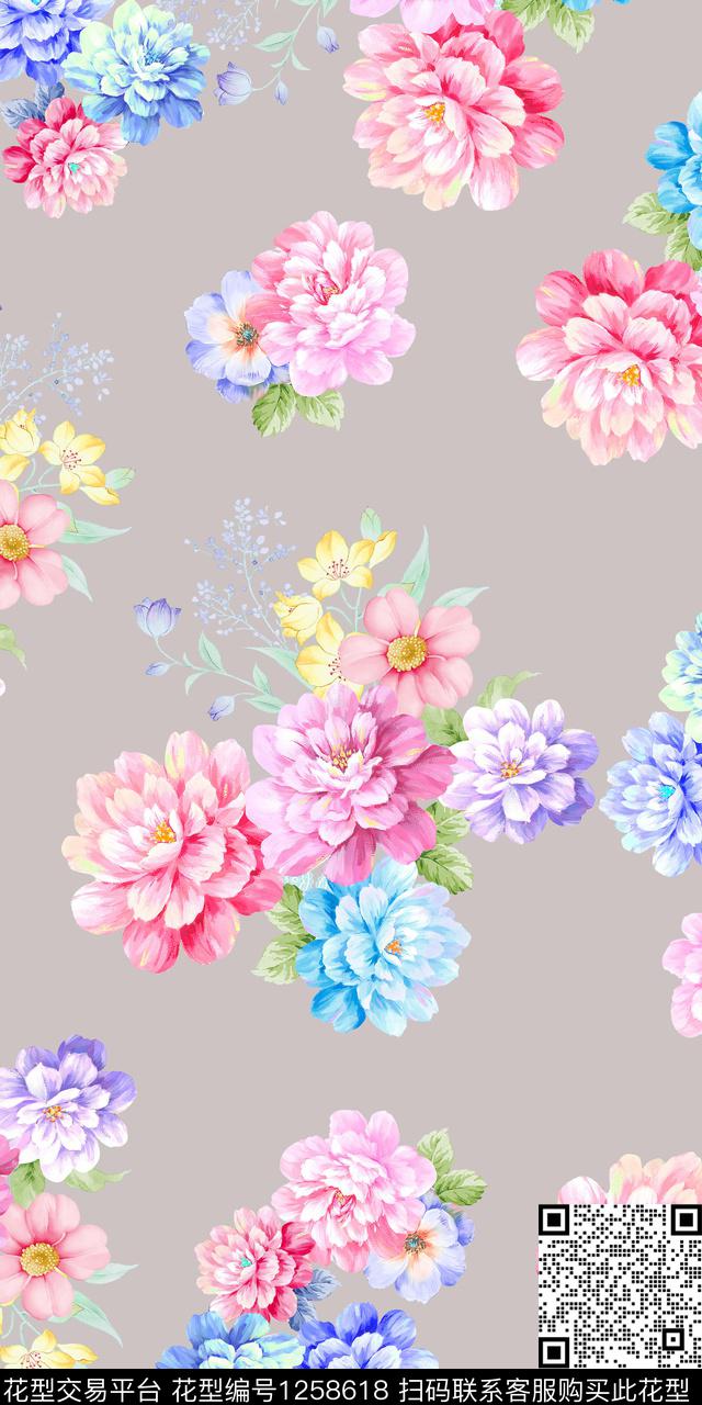 花卉手绘素雅数码印花华亿平台下载（图片编号: 1258618） - 瓦栏（Walan）