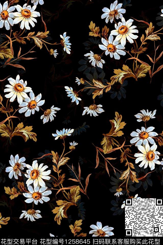 花卉小雏菊抽象数码印花华亿平台下载（图片编号: 1258645） - 瓦栏（Walan）
