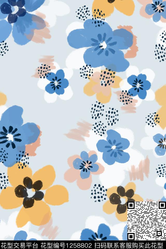 花卉大牌风小清新传统印花华亿平台下载（图片编号: 1258802） - 瓦栏（Walan）
