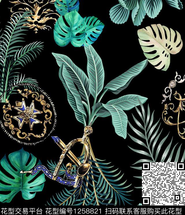 复古抽象花卉大牌风数码印花华亿平台下载（图片编号: 1258821） - 瓦栏（Walan）