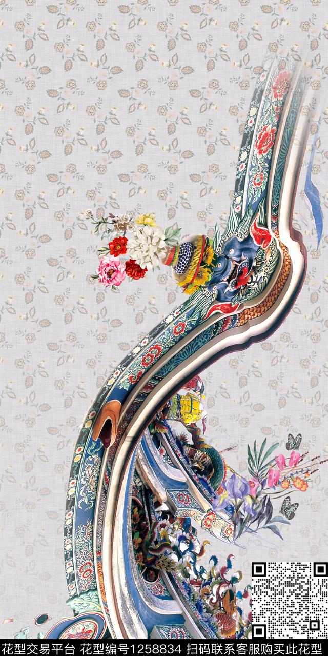 抽象花卉真丝大牌风数码印花华亿平台下载（图片编号: 1258834） - 瓦栏（Walan）