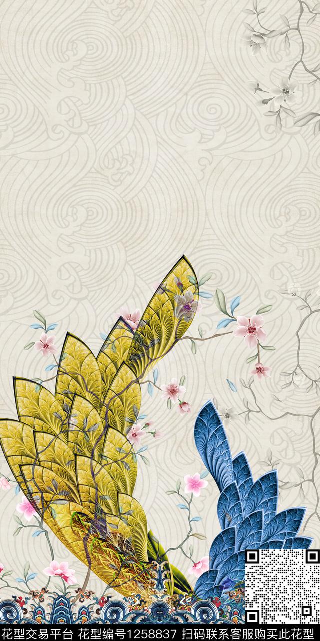 抽象花卉真丝大牌风数码印花华亿平台下载（图片编号: 1258837） - 瓦栏（Walan）