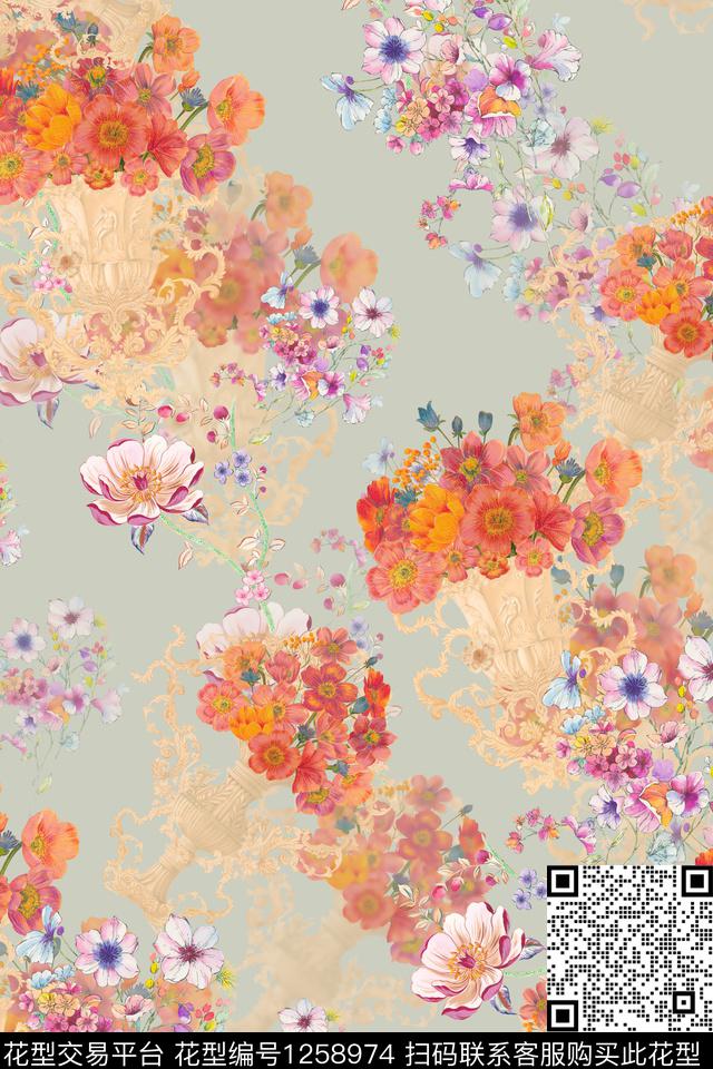女装花卉底纹数码印花华亿平台下载（图片编号: 1258974） - 瓦栏（Walan）