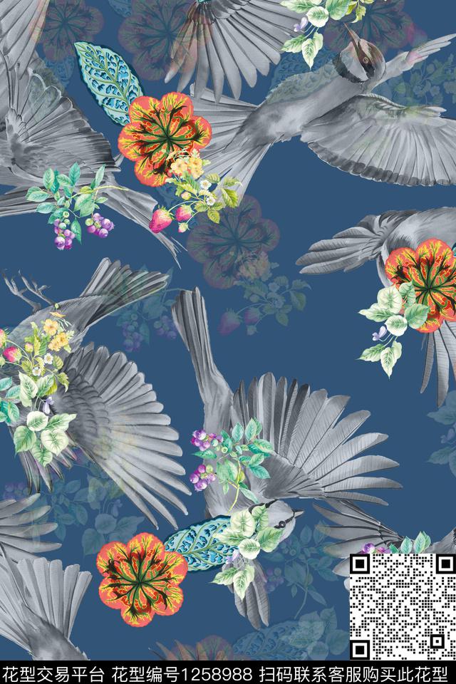 女装花卉鸟数码印花华亿平台下载（图片编号: 1258988） - 瓦栏（Walan）