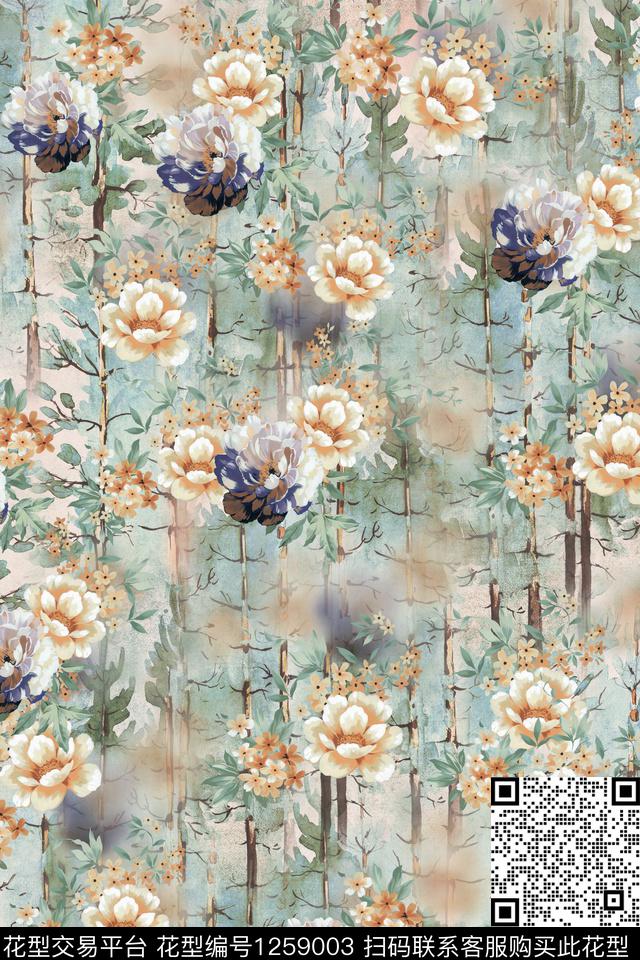 女装花卉电脑合成数码印花华亿平台下载（图片编号: 1259003） - 瓦栏（Walan）