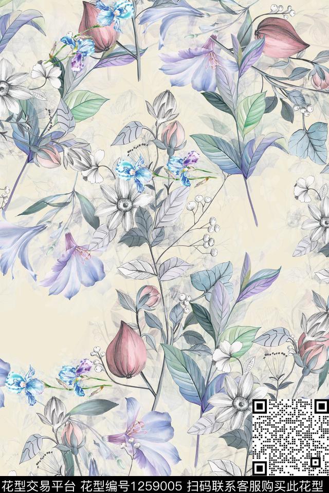 女装花卉电脑合成数码印花华亿平台下载（图片编号: 1259005） - 瓦栏（Walan）