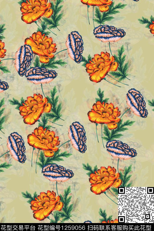 女装花卉电脑合成数码印花华亿平台下载（图片编号: 1259056） - 瓦栏（Walan）