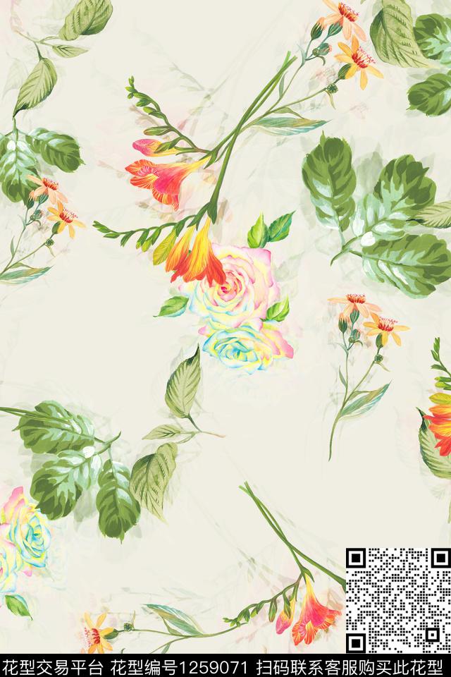 女装花卉电脑合成数码印花华亿平台下载（图片编号: 1259071） - 瓦栏（Walan）
