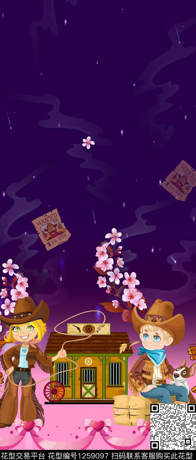 卡通人物定位花数码印花华亿平台下载（图片编号: 1259097） - 瓦栏（Walan）