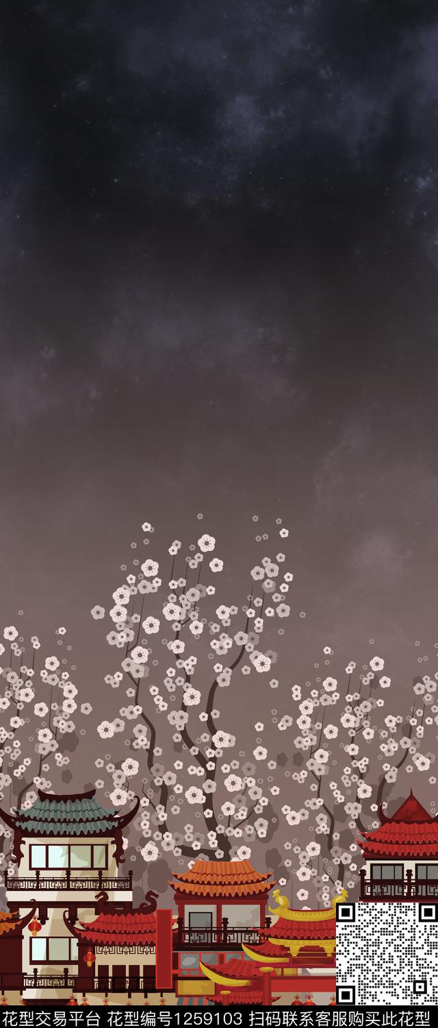 花卉定位花中国风定位花数码印花华亿平台下载（图片编号: 1259103） - 瓦栏（Walan）