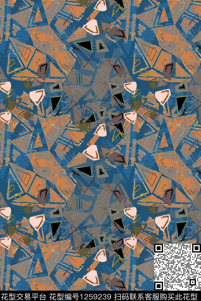 三角形男装休闲花卉抽象数码印花华亿平台下载（图片编号: 1259239） - 瓦栏（Walan）