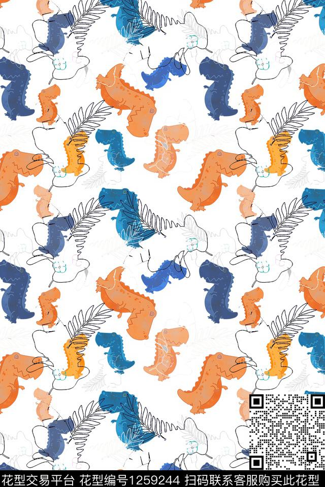 动物恐龙卡通婴童图案数码印花华亿平台下载（图片编号: 1259244） - 瓦栏（Walan）