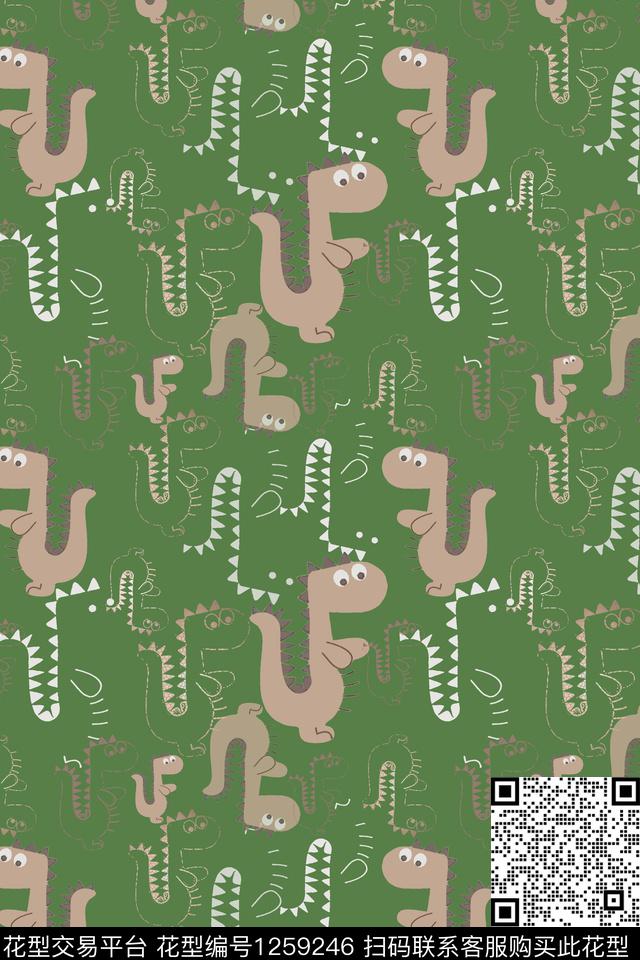 动物恐龙卡通婴童图案传统印花华亿平台下载（图片编号: 1259246） - 瓦栏（Walan）