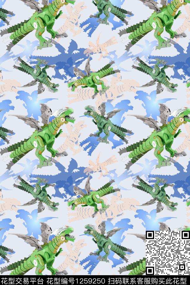 动物恐龙卡通婴童图案传统印花华亿平台下载（图片编号: 1259250） - 瓦栏（Walan）