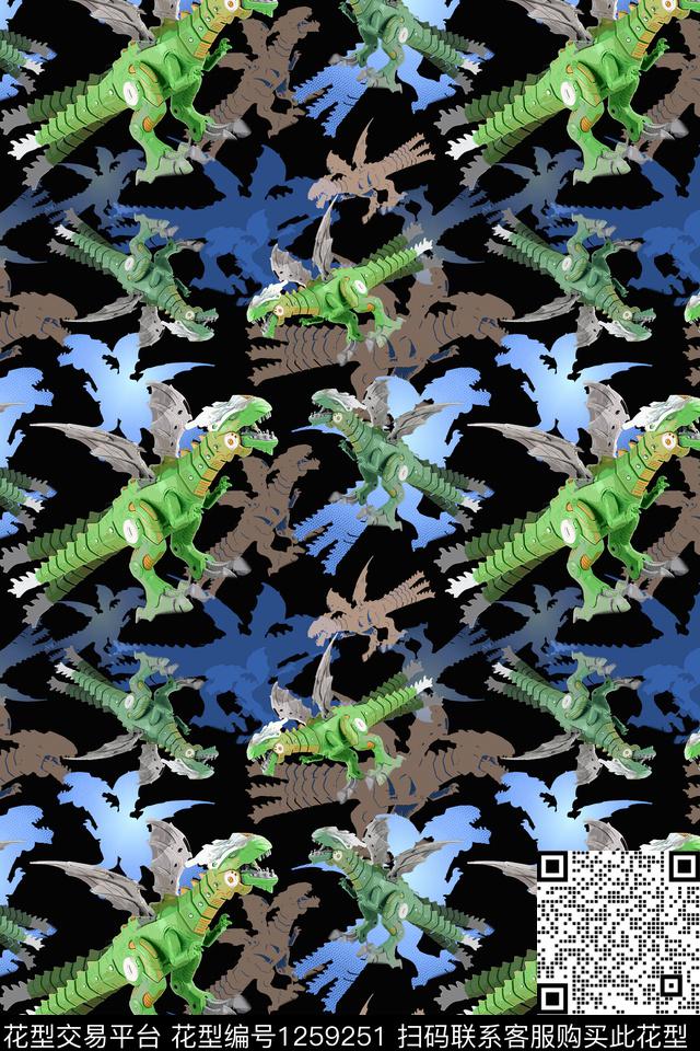 动物恐龙卡通婴童图案传统印花华亿平台下载（图片编号: 1259251） - 瓦栏（Walan）