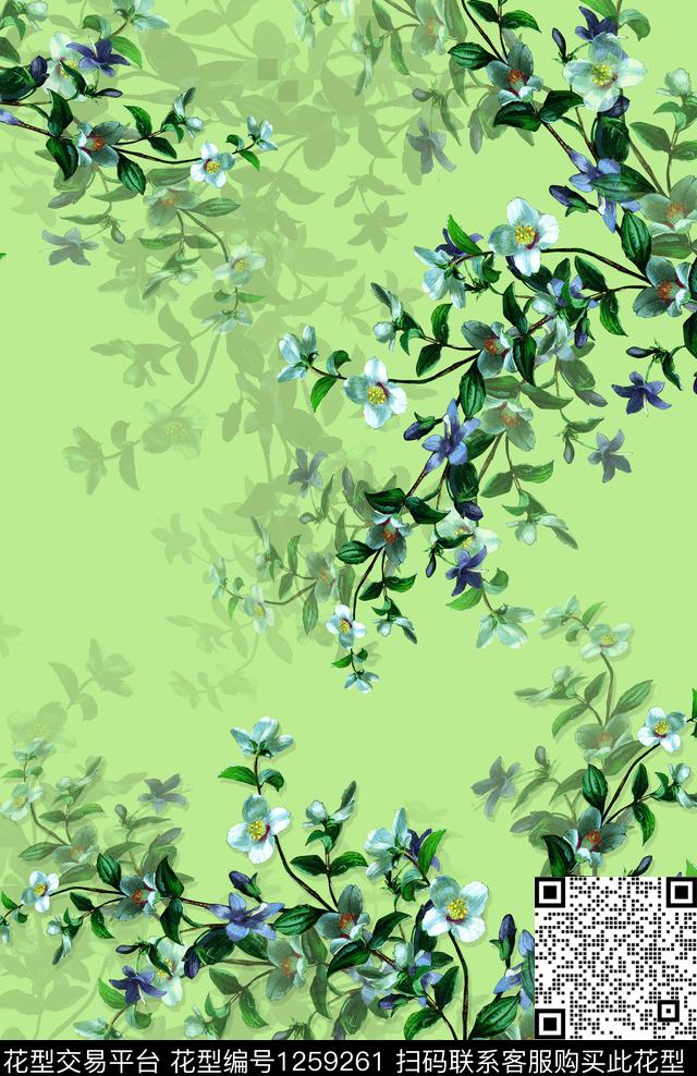 女装定位花手绘花卉数码印花华亿平台下载（图片编号: 1259261） - 瓦栏（Walan）