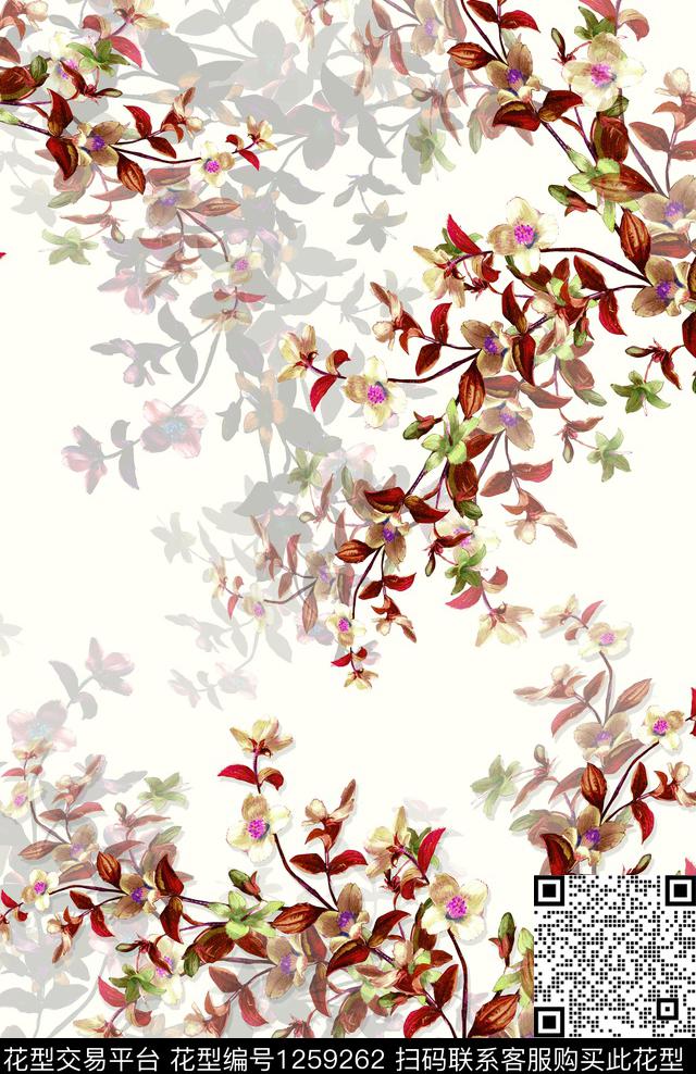 女装定位花手绘花卉数码印花华亿平台下载（图片编号: 1259262） - 瓦栏（Walan）