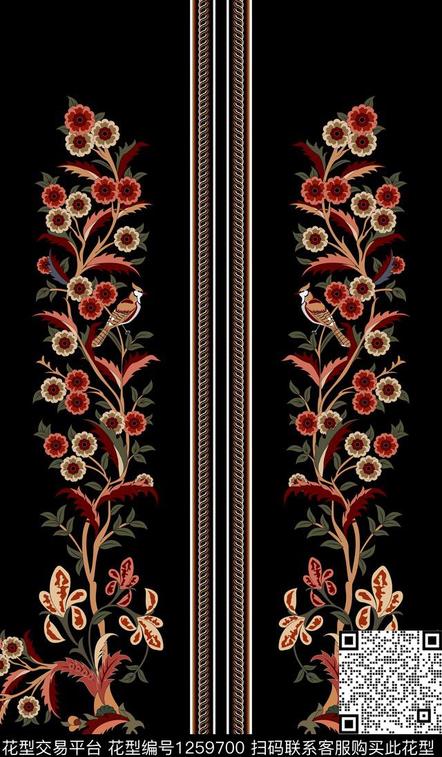 复古定位花大牌风数码印花华亿平台下载（图片编号: 1259700） - 瓦栏（Walan）