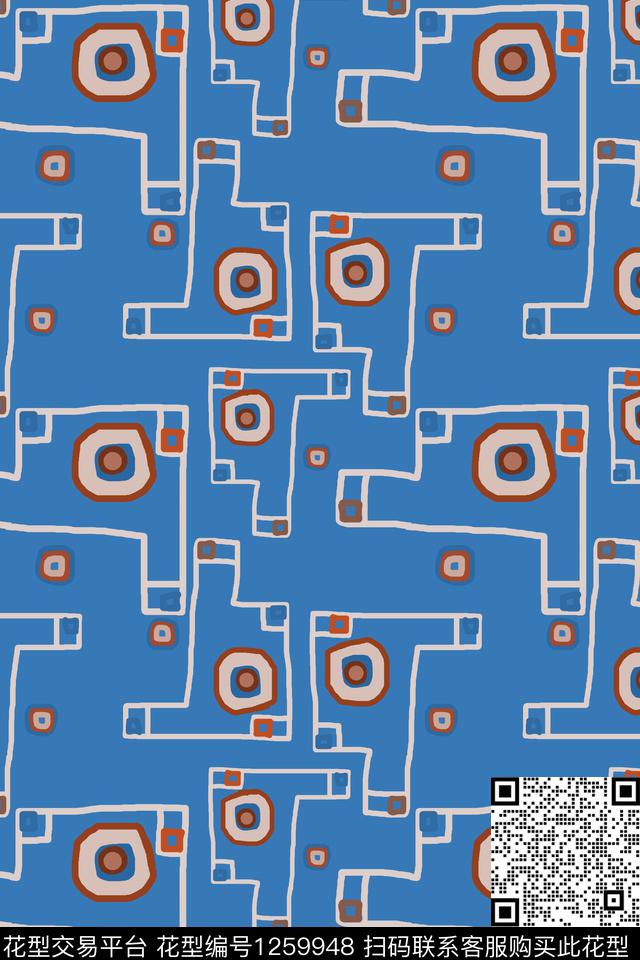 几何手绘线条笔触密铺几何传统印花华亿平台下载（图片编号: 1259948） - 瓦栏（Walan）