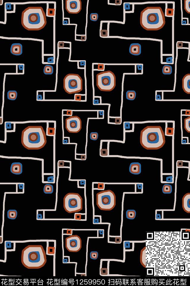 几何手绘线条笔触密铺几何传统印花华亿平台下载（图片编号: 1259950） - 瓦栏（Walan）