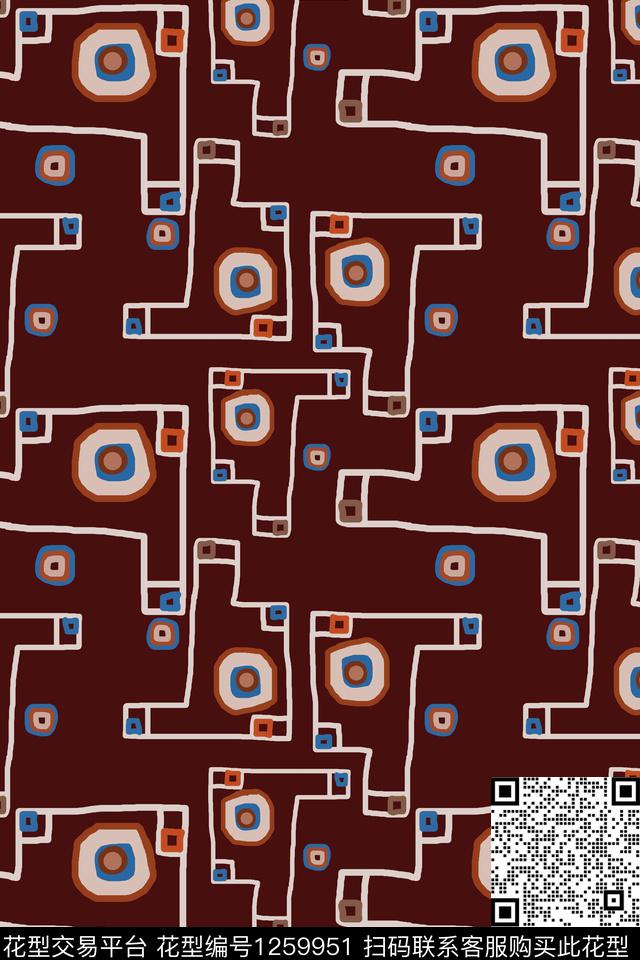 几何手绘线条笔触密铺几何传统印花华亿平台下载（图片编号: 1259951） - 瓦栏（Walan）