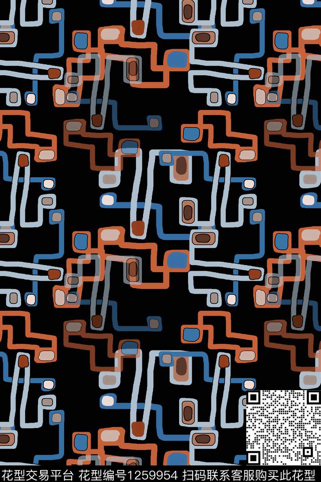 几何手绘线条笔触密铺几何传统印花华亿平台下载（图片编号: 1259954） - 瓦栏（Walan）