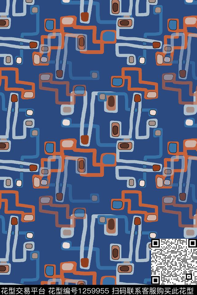 几何手绘线条笔触密铺几何传统印花华亿平台下载（图片编号: 1259955） - 瓦栏（Walan）