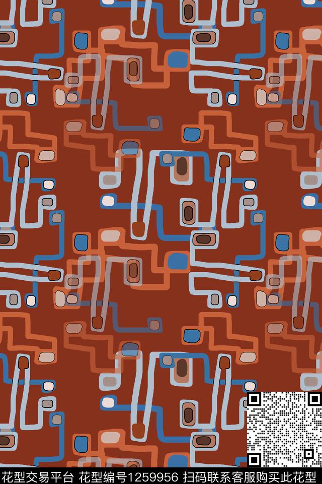 几何手绘线条笔触密铺几何传统印花华亿平台下载（图片编号: 1259956） - 瓦栏（Walan）