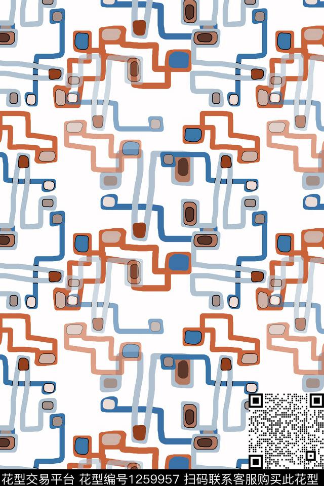 几何手绘线条笔触密铺几何传统印花华亿平台下载（图片编号: 1259957） - 瓦栏（Walan）