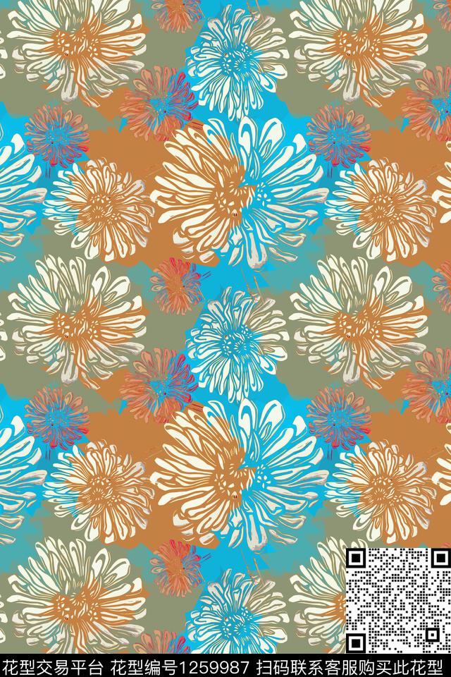 风格化花卉天堂花园碎碎花数码印花华亿平台下载（图片编号: 1259987） - 瓦栏（Walan）