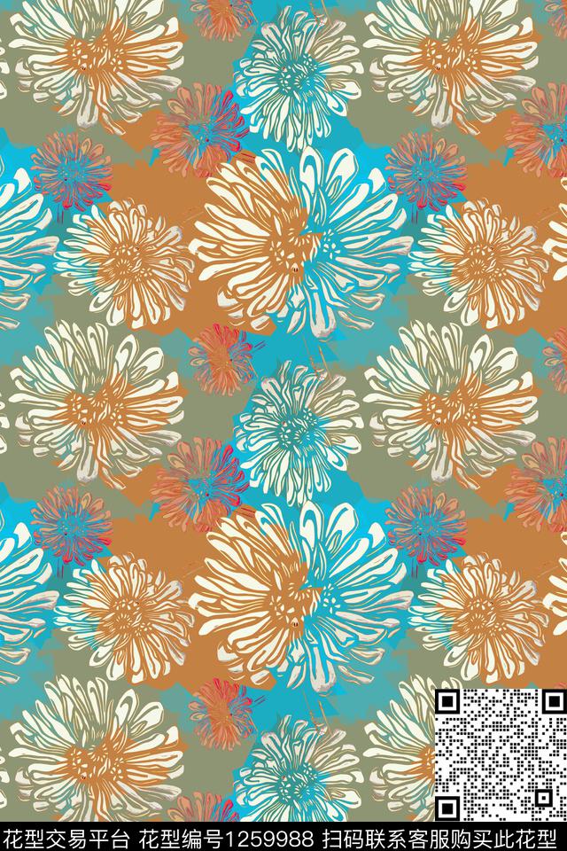 风格化花卉天堂花园碎碎花数码印花华亿平台下载（图片编号: 1259988） - 瓦栏（Walan）