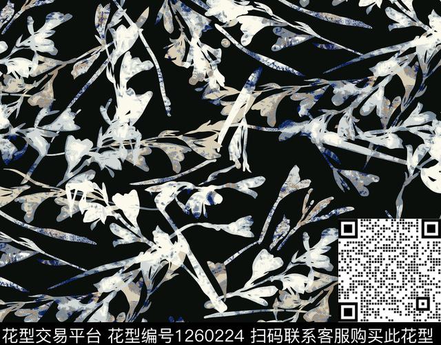 花卉电脑合成黑白华亿平台数码印花华亿平台下载（图片编号: 1260224） - 瓦栏（Walan）